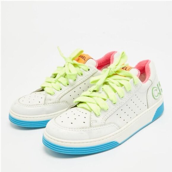 RARE Chanel Neon Sneakers - Blue Pink Yellow 37 with box - Picture 3 of 11